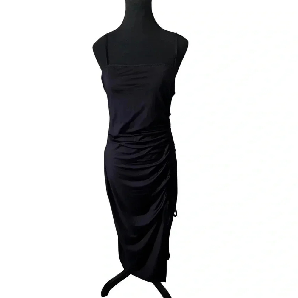 NWOT | Divided H&M | Side-ruched Black Spaghetti Strap Midi Dress | Size L